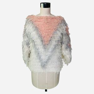 Vintage 80s Sideffects hand- crocheted Geometric Shaggy Pullover Sweater